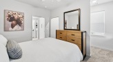 a bedroom with a bed and a dresser